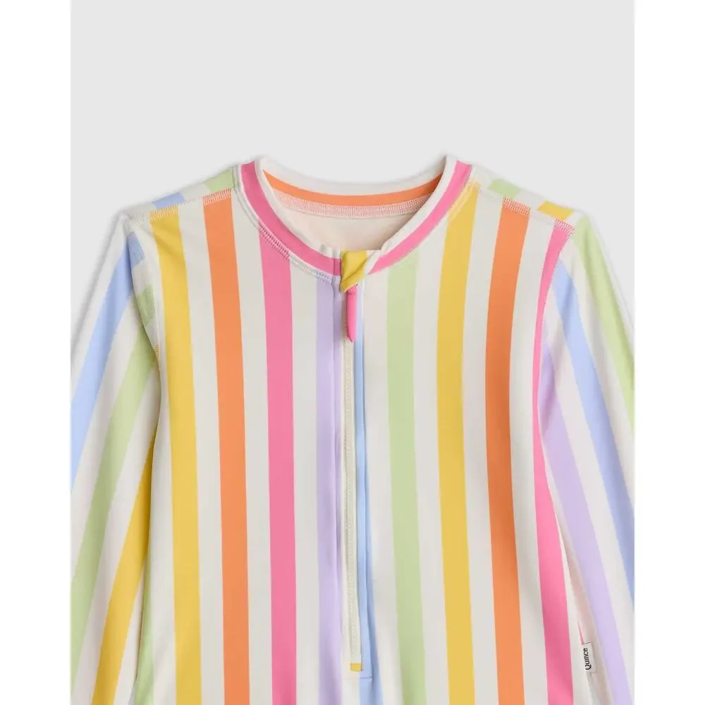 NWT Quince Long Sleeve Zip-Up Swimsuit Rashguard Rainbow Stripe  UPF 50+ Size 6